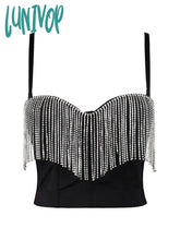 Lunivop 4 Colors Women Sexy Designer Crystal Tassel Black Cotton Camisole Tops Summer High Street
